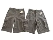 Wonder Nation 2 Pair Boys Gray Cargo Short Stretch Adjustable Waist size 14