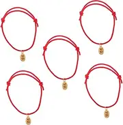 DINHEAROM 5pcs Handmade Adjustable Pet Necklace Collar Bell Red Rope Design for Small Pets Unique Jewelry Quality Accessories for Cats and Dogs