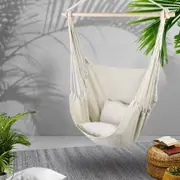 Gardeon Hammock Chair Swing Outdoor 2 Pillows Cream