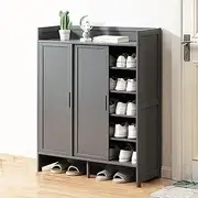 Entryway Shoe Cabinet With Sliding Doors,5-Tier Bamboo Shoe Storage Cabinet Freestanding Shoe Organizer,Modern Shoe Rack Rack Cabinet For Hallway Living Room(Gray,87x32x106cm(34x12x42in))
