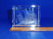 IMAGE 3 CRYSTAL BLOCK BY JAFFA WITH 3D LASER INNER IMAGE-ALASKA SLED DOGS W/SNOW