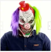 Scary Clown Mask with Hair Costume Halloween Party Cosplay Jokester Prop