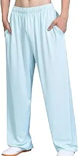[HanzhuoLG] Men Women Tai Chi Pants Soft Breathable Kung Fu Wu Shu Wing Chun Fitness Yoga Pants Light Blue M