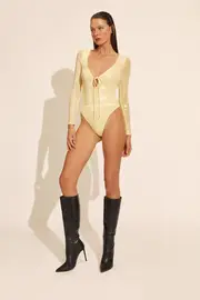 verona sequin bodysuit in canary yellow