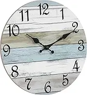 CHYLIN Wall Clock - 16 Inch Silent Non Ticking Coastal Wall Clocks Battery Operated, Wooden Rustic Farmhouse Clock Decorative for Living Room, Kitchen, Bathroom, Office (Blue)