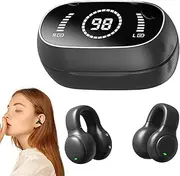 Morrat Ear Clip Headphones, Morrat Wireless Ear Clip Bone Conduction Headphones, Clip Earbuds V5.2 with Led Intelligent Display, Smart Fing-erprint Touch Waterproof Headphones for Running, Cycling