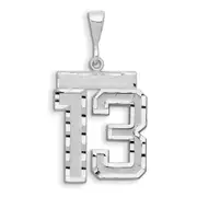 14k White Goldw Large Brushed Diamond-cut Number 13 Charm