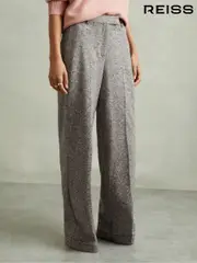 Reiss Grey Belle Petite Textured Wool Blend Wide Leg Suit Trousers (AA6710) | $395