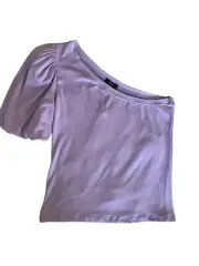 AQUA Med NWT Lilac One Shoulder Puff Sleeve Top Asymmetric Neck Soft Stretchy