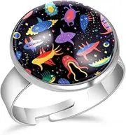 [FVQL] Adjustable Ring for Girls, animal abstract cartoon pattern, 1.7cm/0.67inch, Glass, glass
