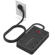 Power Strip with USB,Surge Protector Flat Plug with 8 Widely-Spaced Outlets &...