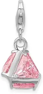 [JewelryWeb] 925 Sterling Silver Fancy Lobster Closure Rhodium Plated 3 d Pink CZ Cubic Zirconia Simulated Diamond With-Lobster Clasp Charm Pendant Necklace 24x13mm Wide