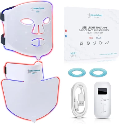 LED Face and Neck Mask with Near-Infrared - Blue, Red Light Therapy for Face ...