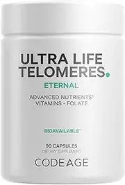 Codeage Life Telomere Supplements - 5 MTHF Folate Vitamin B9, Vitamin B12 Methylcobalamin, Vitamin D3, L-Theanine - Ashwagandha, Astragalus - DNA, Methylation Cycle - Non- GMO - 90 Capsules