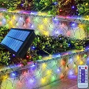 Homeleo Solar Net Lights for Christmas Decorations, Multicolored Remote Outdoor Mesh Fairy Lights for Patio Bushes Xmas Tree Wedding Party Garden Fence Decorations(180 LED, 10ft x 4.9ft)