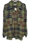 Free People Size Large Womens Top Izzy Oversized Plaid Cargo Olive Combo NWT