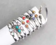 Assorted Crystal Bangle,925 Silver Cuff Bracelet 10Pcs Lot,Handmade Cuff Bangle~