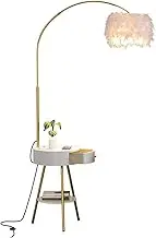 Floor Lamp Luxury Floor Lamps Feather Lampshade Tall Floor Lamp with Storage Drawer Standing Lamp for Living Room Metal Floor Lanp Classic Elegance