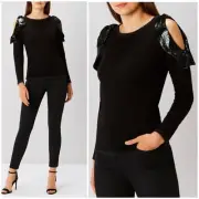Coast Behati Shimmer Velvet Bow Knitted Jumper Black Size-M New With Tag RRP £79