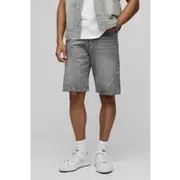 Mens Light Grey Relaxed Fit Panelled Washed Denim Shorts