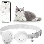 Cat GPS Tracker for Cats, Waterproof Pet GPS Tracker, Cat GPS Tracker Collar with Safety Elastic Buckle, Compatible with Apple Find My App (Only iOS), No Monthly Fee, White