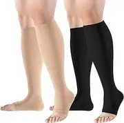 Bropite Open Toe Compression Socks for Men & Women - 2 Pairs of 15-20 mmhg toeless Circulation Medical Compression Socks