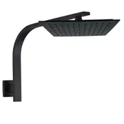 Matt Black 10" 250mm Square Rainfall Shower Head Rose + Gooseneck Wall Arm Set