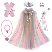 Seven Colorl Frozen Princess Set Hand Necklace Crown Sequin Cloak Veil Perfect Dress Up