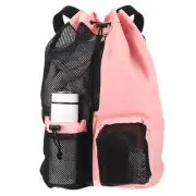 Swim Bag Mesh Drawstring Backpack, with Wet Pocket for Swimming Gear, Pink