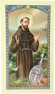 Candy Creations On Cloud 9 St. Francis of Assisi Protect My Pet Pewter Medal with Laminated Prayer Card | Catholic Saint Pet Collar Charm