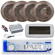 Dual Bluetooth Marine Radio, Cover, Antenna,Amp w/Kit, 4x 6.5" 150W Camo Speaker