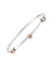 Silver & Steel 0.36 ct. tw. Diamond & Citrine Bangle Bracelet
