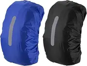 uxcell 40-50L Waterproof Backpack Rain Cover, 2 Pcs Non-Slip Backpack Cover with Vertical Reflective Strap Stay Dry for Hiking, Camping, Hunting, M, Black/Blue