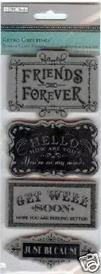 TPC Studio RETRO GREETINGS Rubber Cling Stamps Friends Forever, Just Because
