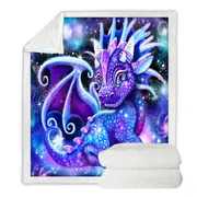 Cute Fantasy Painting Galaxy Lil Dragon Throw Blanket
