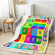 Feelyou Kids Educational Throw Blanket Playtime Collection ABC, Numbers and Shapes Learning Plush Blankets and Throws Kids Play Fuzzy Blanket for Bed Sofa Couch for Playroom Bedroom 50"x60"…