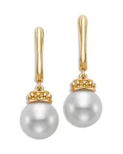 Bloomingdale's Fine Collection Cultured Freshwater Pearl Charm Hoop Earrings in 14K Yellow Gold