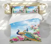3D Peacock Peony NAO11352 Bed Pillowcases Quilt Duvet Cover Set Queen King Fay