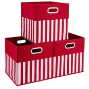 Fabric Storage Cube Bins 13x13x13 Inch Foldable Boxes Red Cloth Basket with W...