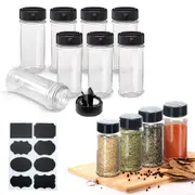8 Pcs Plastic Spice Jars with Black Shaker Lids and Stickers for Storing Spices Herbs and Seasoning Powders