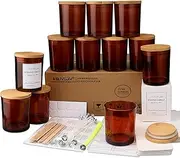 MILIVIXAY 12 Pack 12 OZ Amber Glass Candle Jars with Lids and Candle Making Kits - Bulk Empty Candle Jars for Making Candles - Spice, Powder Containers.
