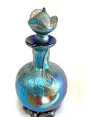 Blue Luster Perfume Bottle With Wave Design. Alcaraz Glass