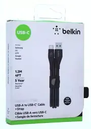 BELKIN DuraTek Plus USB-A to USB-C Cable+Strap (4ft/Black)