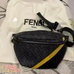 FENDI 芬迪老花LOGO FF图案 帆布拼皮 腰包 胸包 单肩 斜挎包 黑色 黄色7VA434