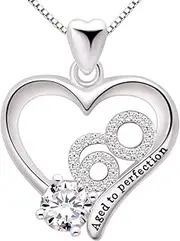 [ALOV] Jewelry Sterling Silver 60th Birthday Aged to Perfection Cubic Zirconia Pendant Necklace