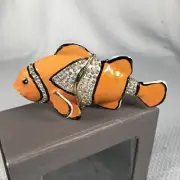 Bejeweled Enamel Trinket Box Clownfish Orange Silver w/Clear Rhinestones New