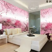 在飛比找樂天市場購物網優惠-現代中式桃花壁紙古風景畫裝飾客廳沙發賓館酒店臥室床頭背景墻紙