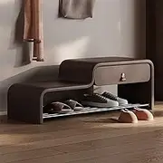 Shoe Storage Bench, Entryway Bench with Storage Drawer and Cushion Padded Seat, Farmhouse Shoe Rack Bench with Shelf, for Entryway, Living Room,Bedroom(Brown,80 * 35cm/31 * 14in)