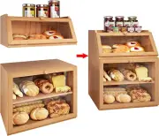 X-Cosrack Large Double Separable Bamboo Bread Box Storage with Clear Window and