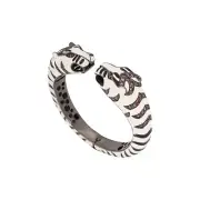 925 Sterling Silver Black & White Panther Enamel Bangle, Champagne Cubic Zircon